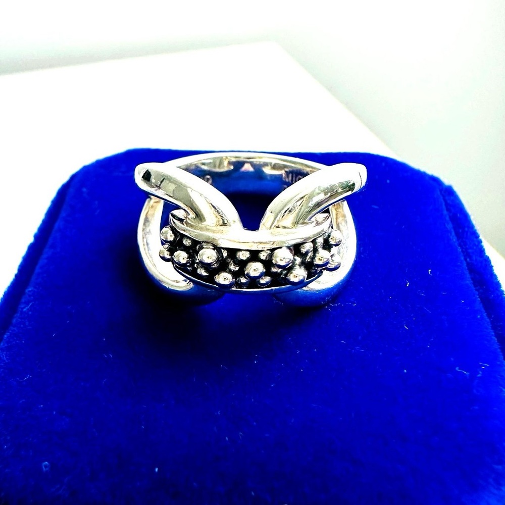 Michael Dawkins Sterling Silver Textured Beaded Crossover Ring – 7.91g, Luxury